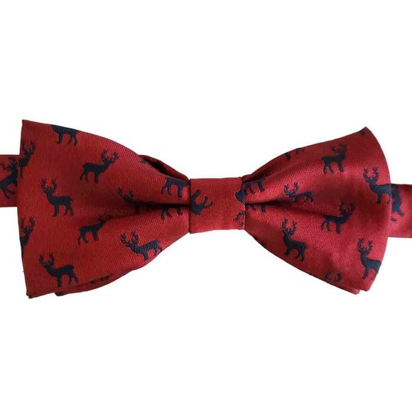 Ted Baker Bow Tie Red Navy Blue Deer Pattern Pre-Tied Men's 13.75" - 15.5" Neck - Picture 1 of 3